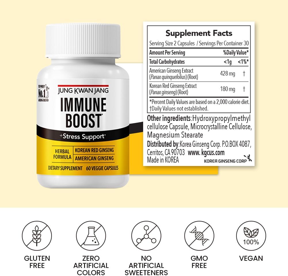 Immune Boost Duo: American & Korean Ginseng Supplement for Energy, Immunity, and Stress Relief