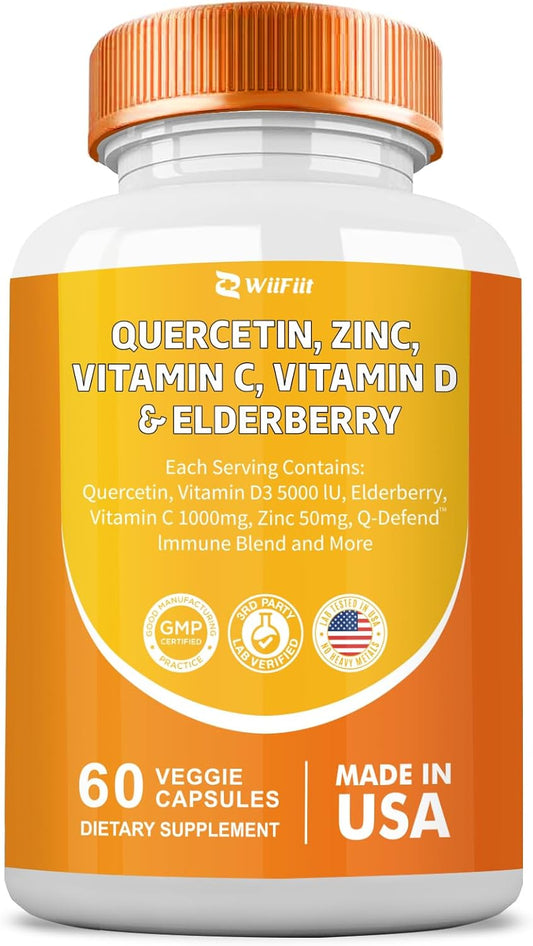 Immune Boost Supplement Capsules with Quercetin, Zinc, Vitamin C, D3, Turmeric, Elderberry, Reishi, Nettle, Artemisinin - 60 Count