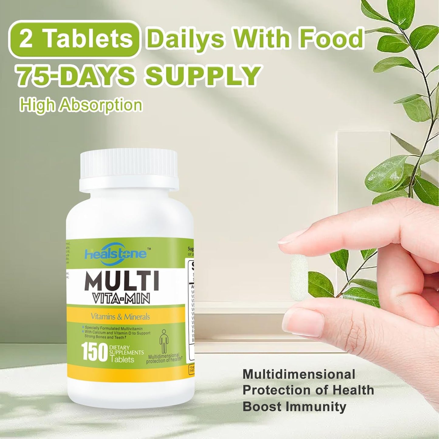 Immune Boosting Adult Multivitamin with Vitamin A, C, D3, E & Minerals for Energy & Brain Health, 150 Tablets, Gluten Free
