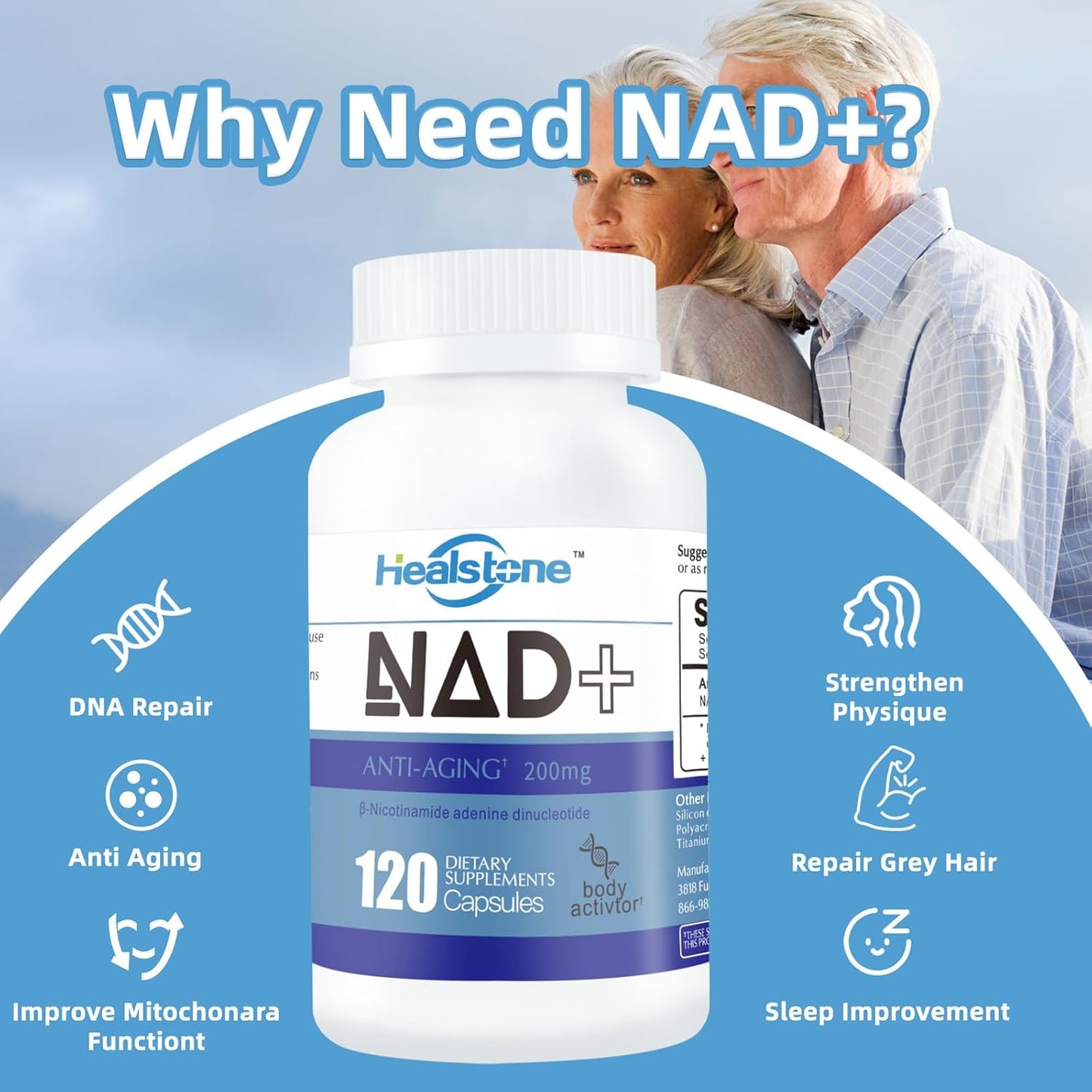 Immune Boosting Adult Multivitamin/Multimineral with 200mg NAD+ Capsules for Anti Aging in Women and Men