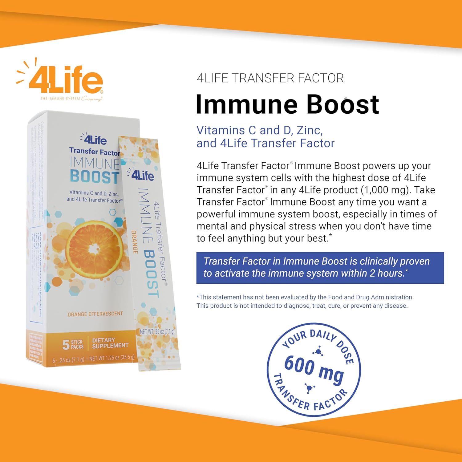 Immune Boosting Powder Packs with Transfer Factor, Zinc, and Vitamin C for Wide Spectrum Defense