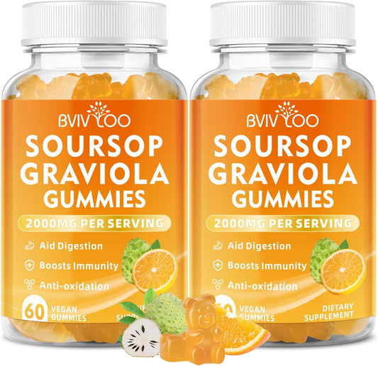Immune-Boosting Soursop Graviola Gummies with Elderberry - 2000mg Soursop, 200mg Elderberry, Antioxidant-Rich, Enhanced Vitamin C, 120 Gummies, Gluten-Free, Vegan - BoostGo Australia
