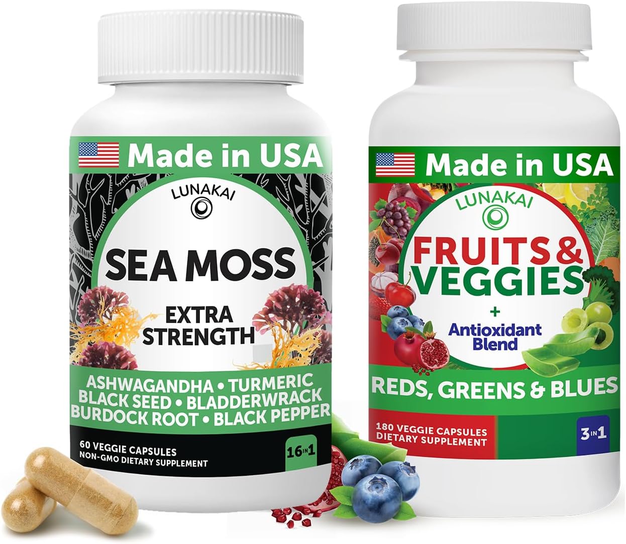 Immune Boosting Superfood Bundle with Irish Sea Moss, Fruits, Veggies, Black Seed Oil & Ashwagandha for Wellness Support
