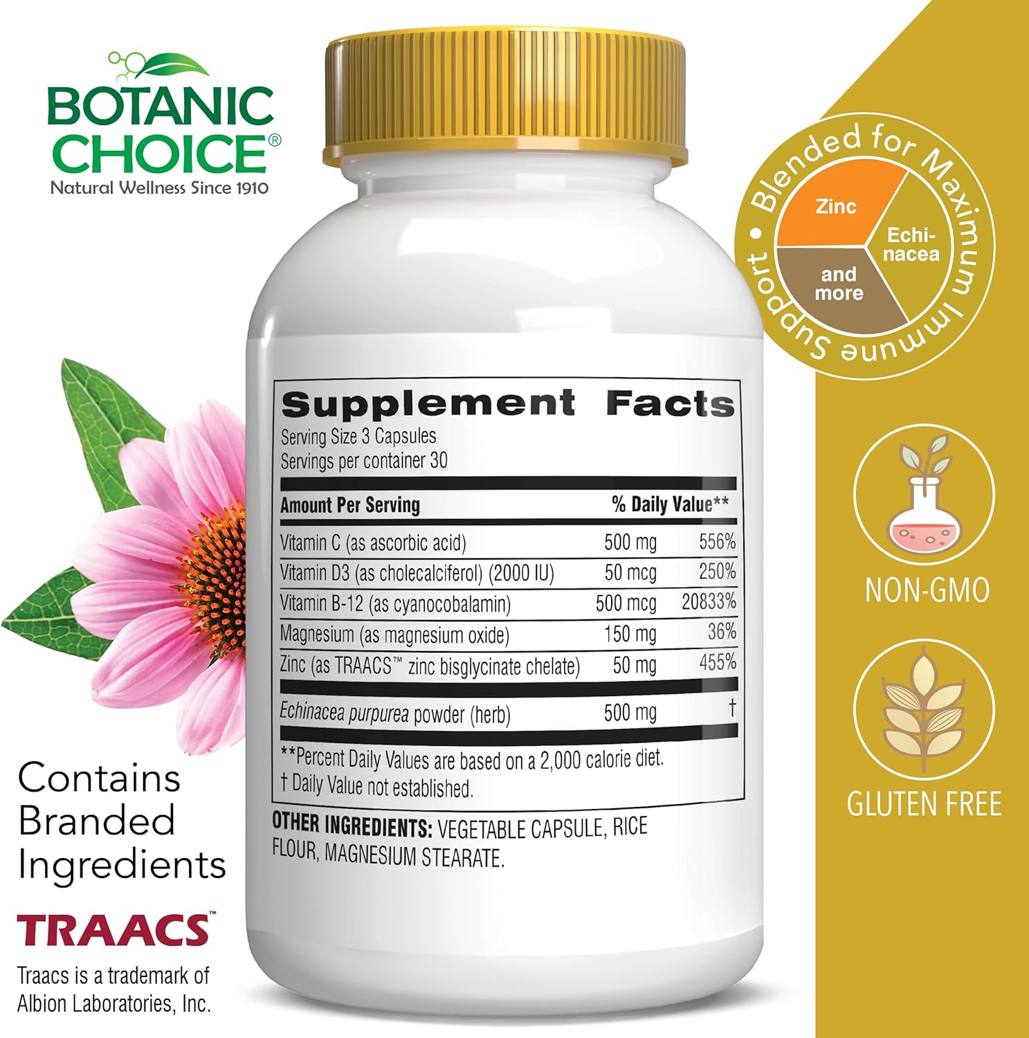 Immune Boosting Supplement for Adults - 90 Capsules with Vitamin C, Elderberry, and Zinc