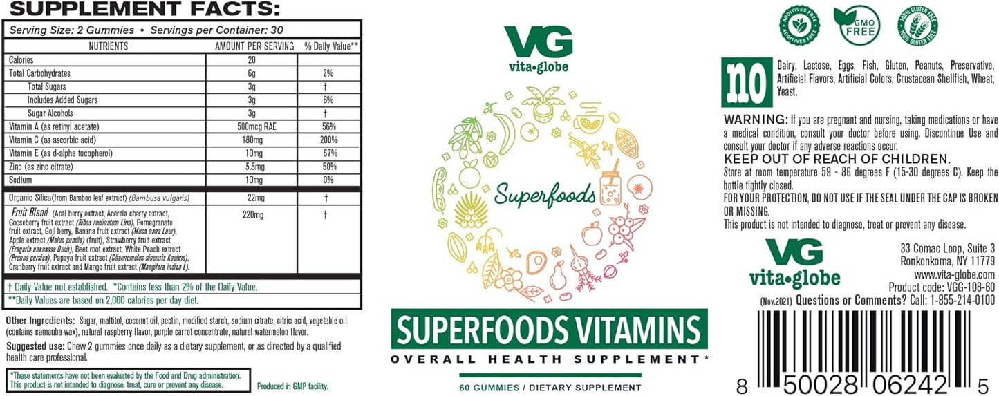 Immune-Boosting VitaGlobe Super Foods Gummies, 60 Count - VITA GLOBE