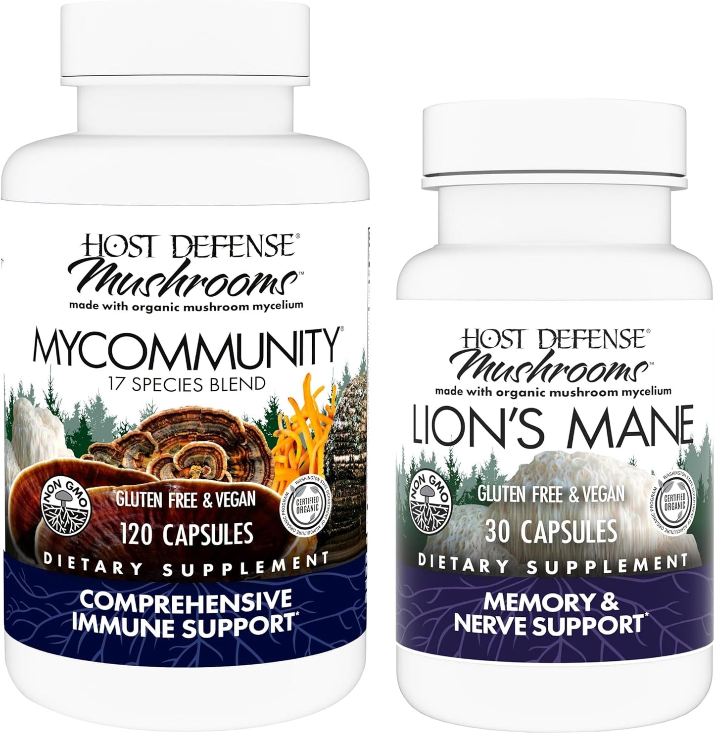 Immune & Brain Health Support Bundle: MyCommunity Capsules (120 ct) & Lion's Mane Capsules (30 ct)
