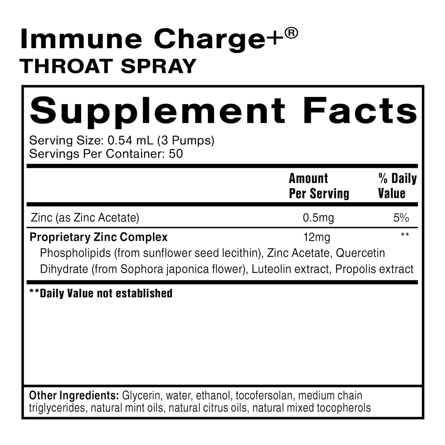 Immune Charge+ Zinc Throat Spray - Liquid Zinc Supplement with Quercetin for Immune Support - Enhanced Absorption Technology - 0.9 fl oz