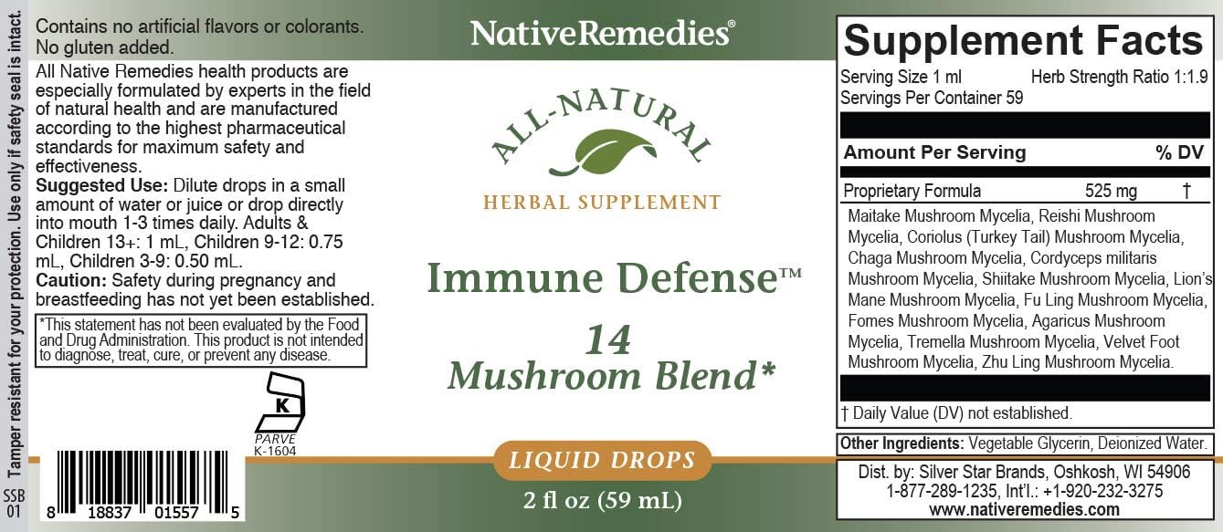Immune Defense 14 Mushroom Blend Supplement for Optimal Immune System Health, 2 Fl oz