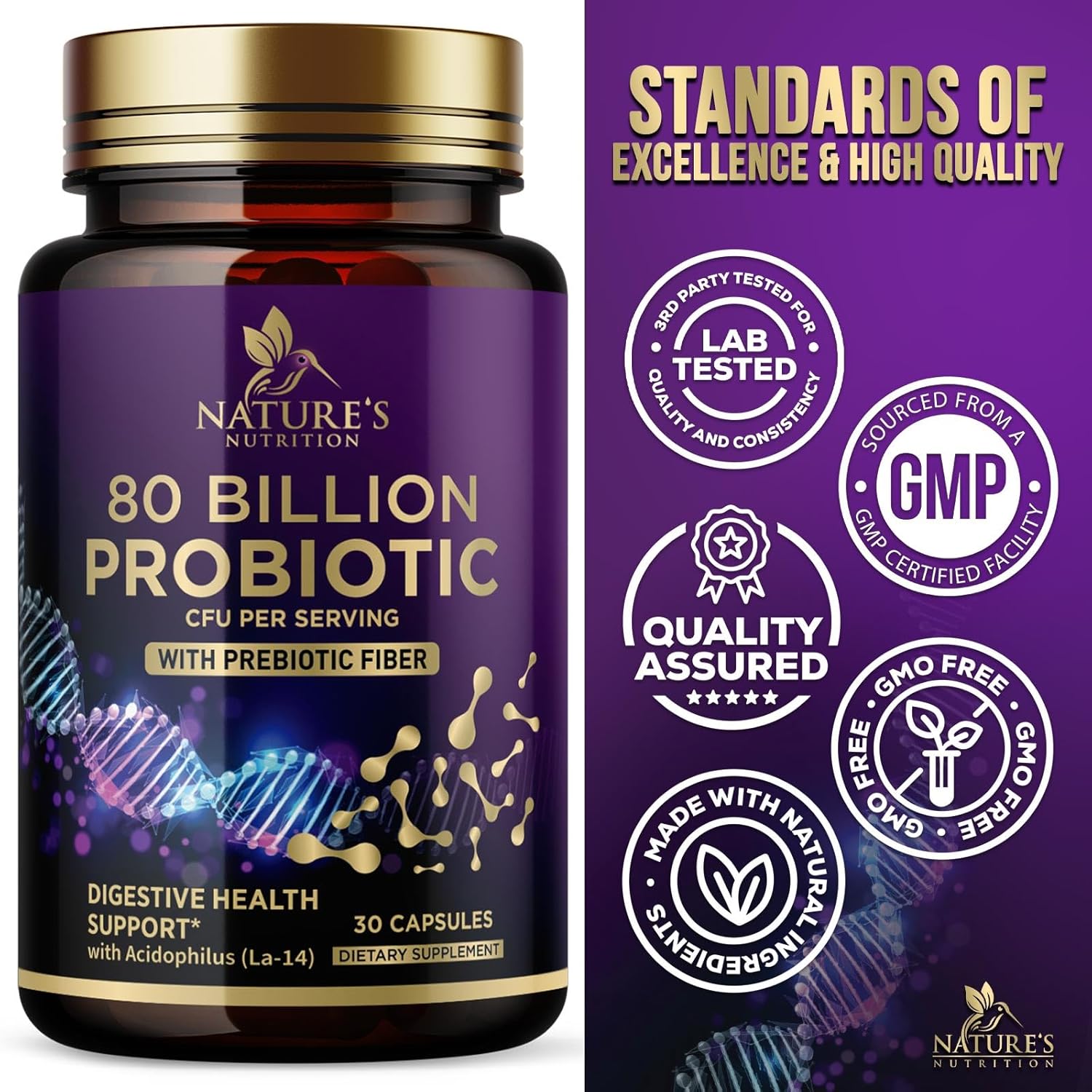 Immune & Digestive Support Probiotic Supplement for Women - 80 Billion CFU + Prebiotics, Acidophilus - 30 Capsules
