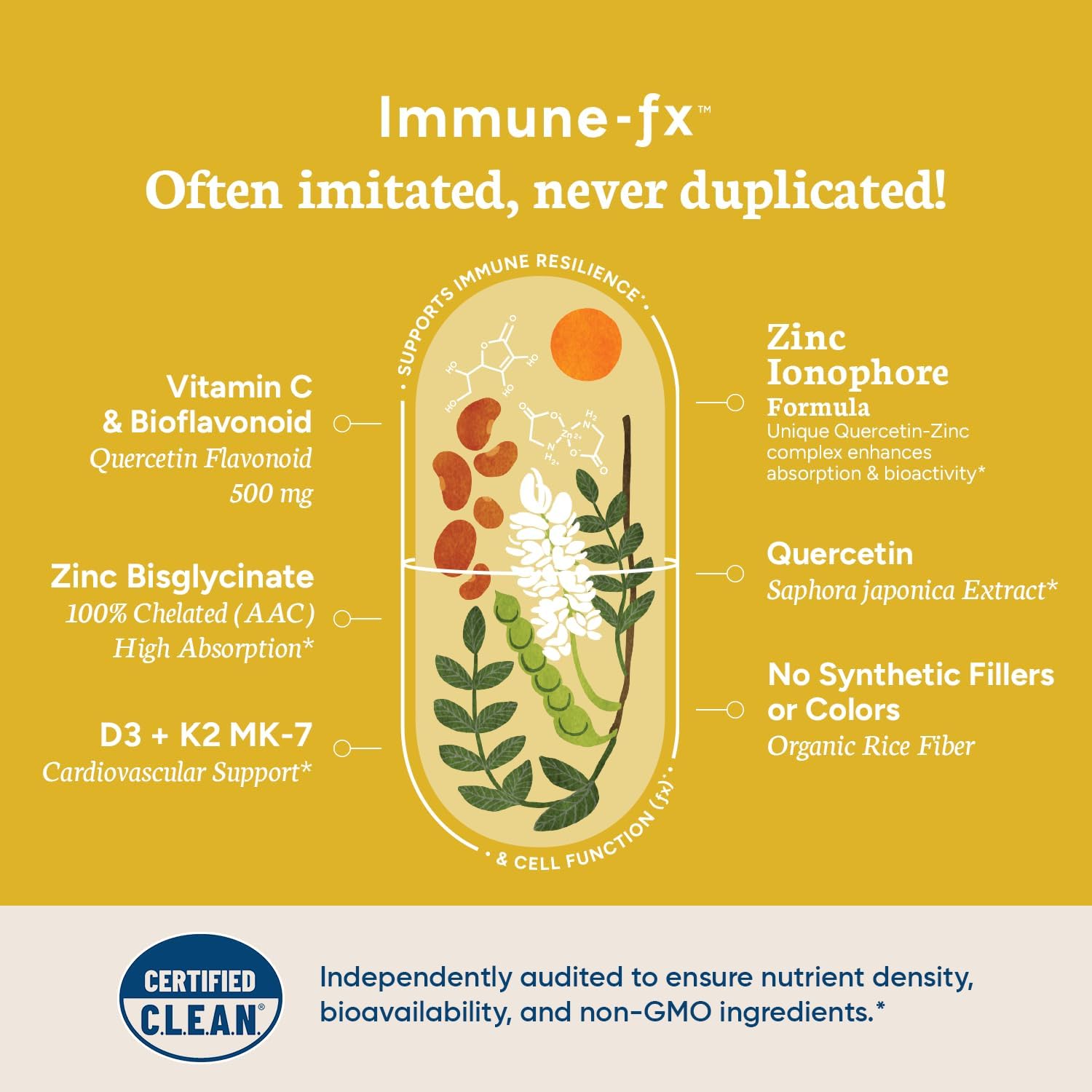 Immune-fx™ Advanced Chelated Zinc Ionophore Supplement with Quercetin and Vitamin C for Immune Support - 60 Vegan Capsules