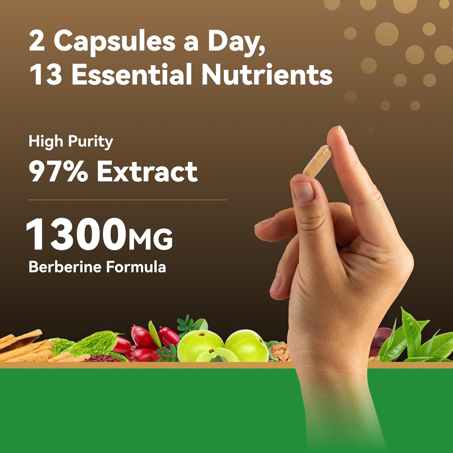 Immune Health & Metabolic Support Supplement 1300mg - Berberine with Green Tea, Resveratrol, Red Yeast Rice & CoQ10 - 60 Capsules x 2 Pack - Non-GMO, Lab Tested