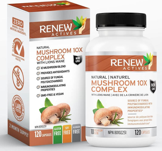 Immune Health & Wellness: 10 Mushroom Blend with Antioxidants - Supports Vitality - 120 Capsules