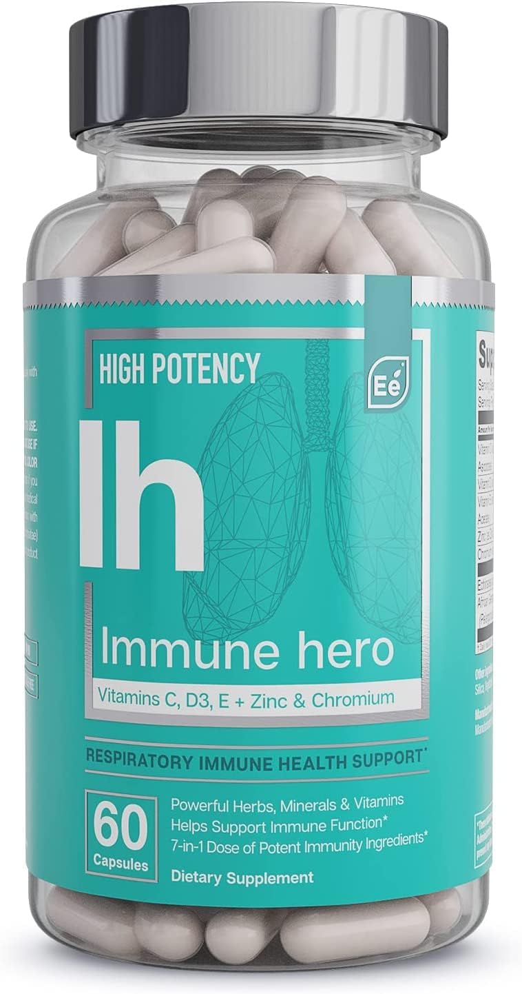 Immune Hero Supplement with Vitamin C, Zinc, L-Cysteine, Chromium | Multi-System Immunity Booster | 60 Veggie Capsules