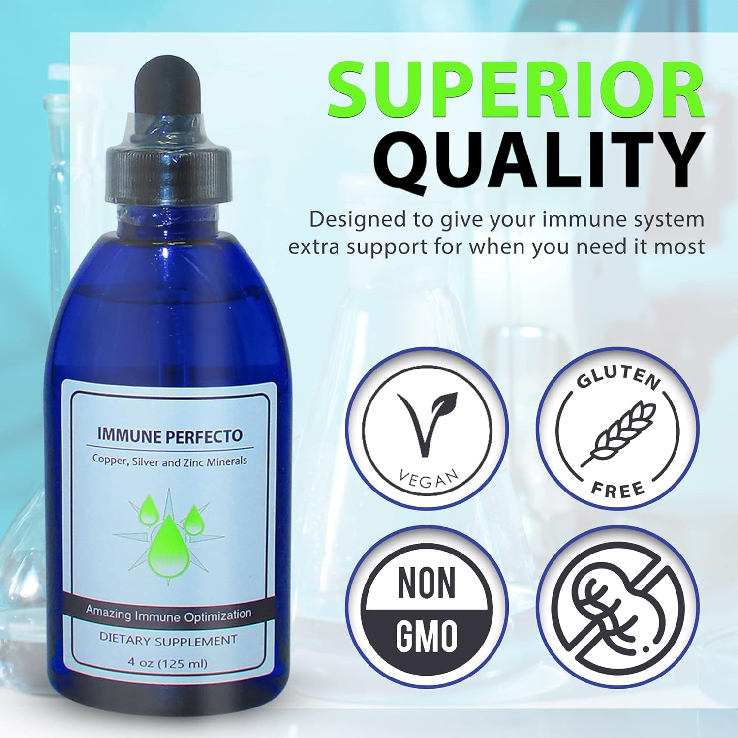 Immune Perfecto: Colloidal Silver, Copper, and Zinc Trace Mineral Supplement - 4 oz.