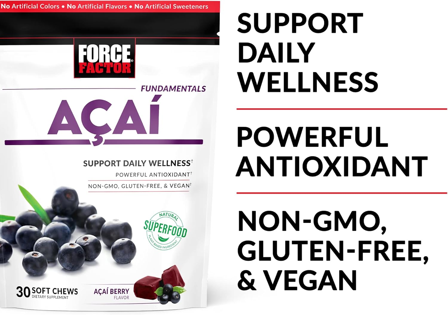 Immune Support Acai Soft Chews with Antioxidants for Daily Wellness - Non-GMO and Vegan - Acai Berry Flavor - 30 Chews - BoostGo Australia