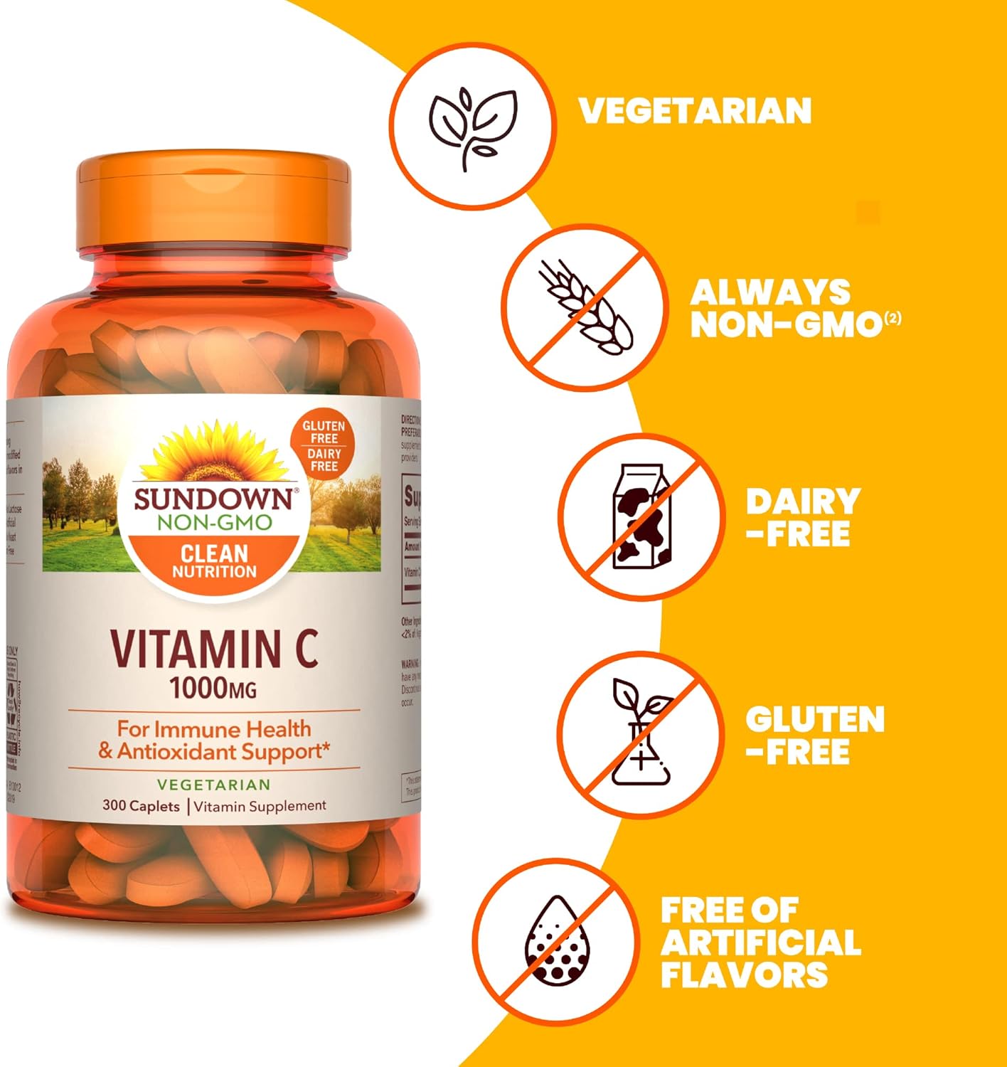 Immune Support and Antioxidant Health: Sundown Naturals Vitamin C 1000mg, 300 Caplets (2-Pack)