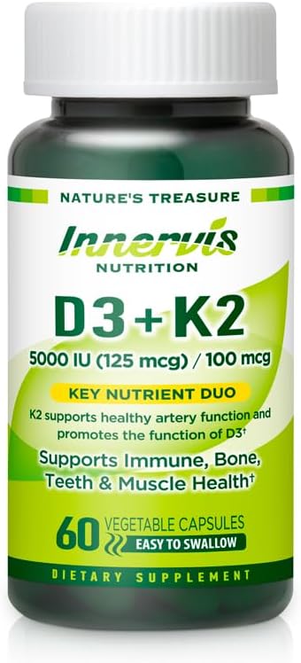 Immune Support & Bone Health Supplement with Vitamin D3 5000 IU and K2 100 mcg - 60 Vegetable Capsules
