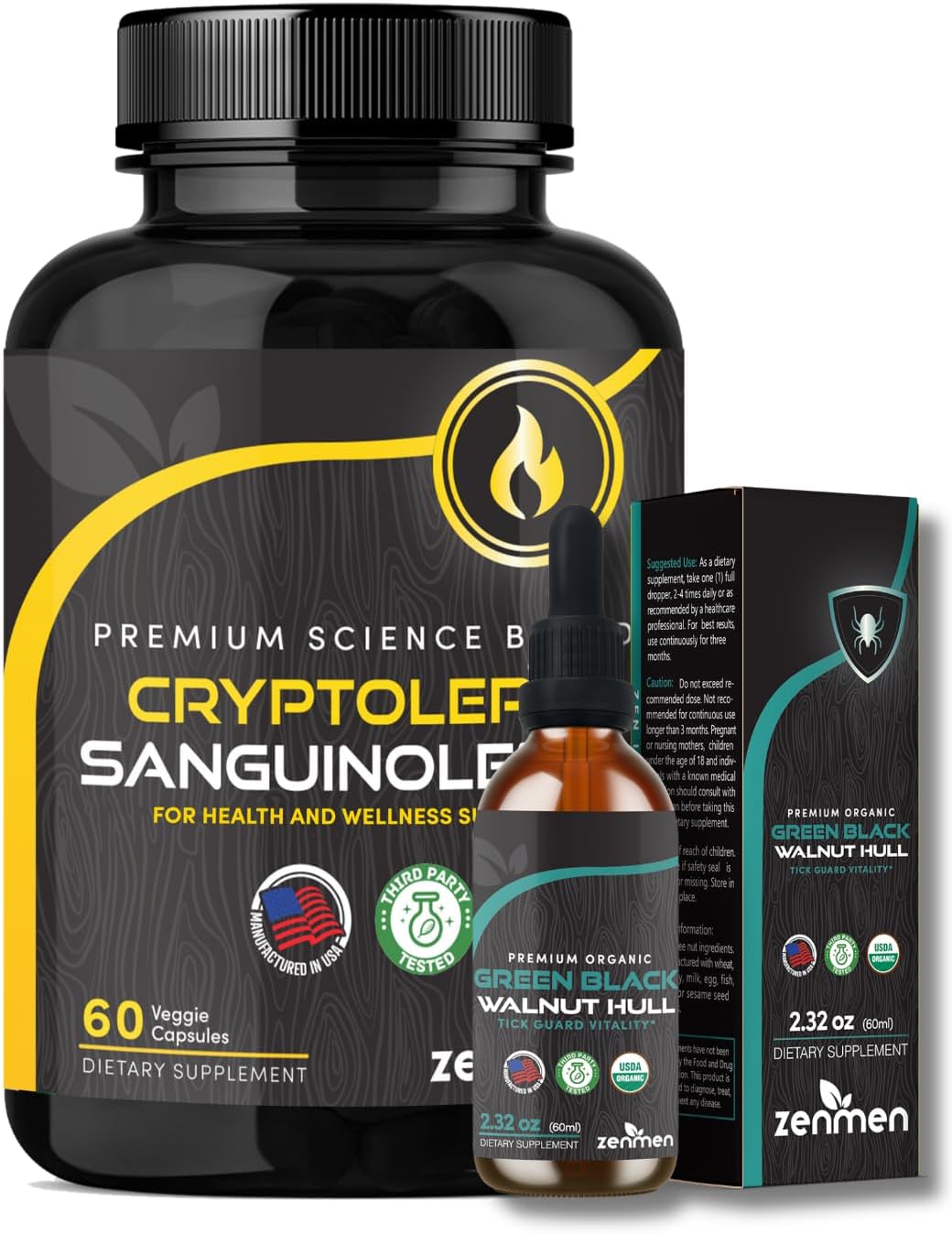 Immune Support Bundle: Green Black Walnut Tincture and Cryptolepis Sanguinolenta Capsules for Zenmen