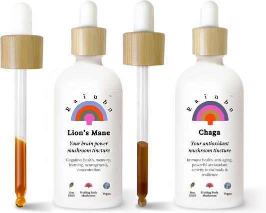 Immune Support Bundle: Lion's Mane & Chaga Mushroom Tinctures, Vegan Liquid Supplements for Daily Wellness