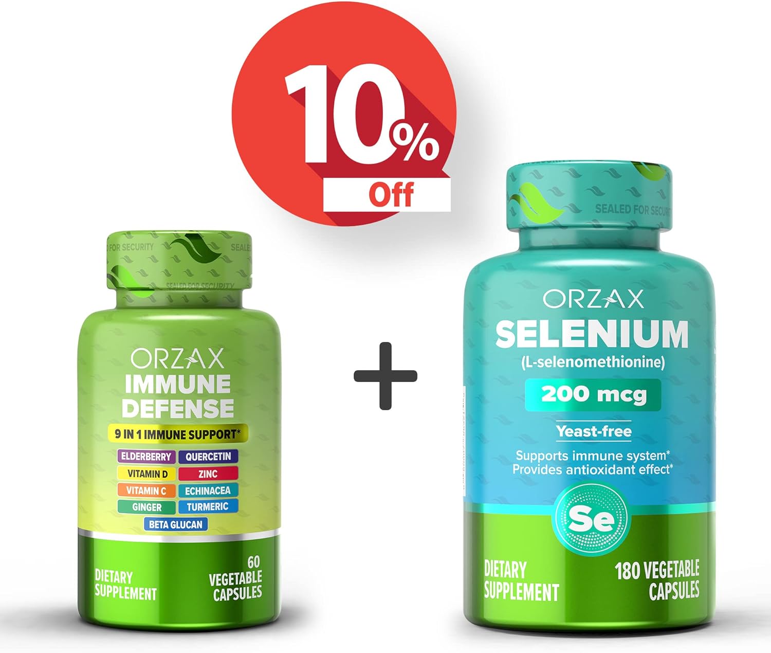 Immune Support Bundle: ORZAX 9-in-1 Supplement & Selenium 200mcg - 60 + 180 Veg Capsules