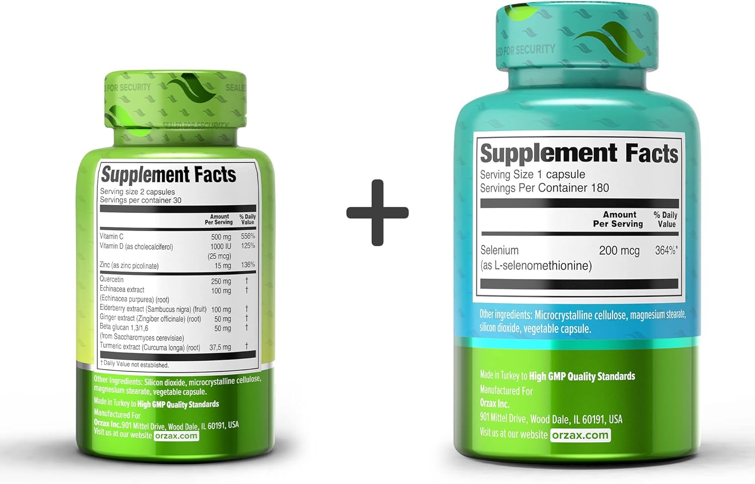 Immune Support Bundle: ORZAX 9-in-1 Supplement & Selenium 200mcg - 60 + 180 Veg Capsules