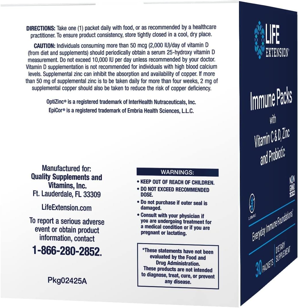 Immune Support Bundle: Vitamin C, D, Zinc, and Probiotic (30 Packs) by Life Extension