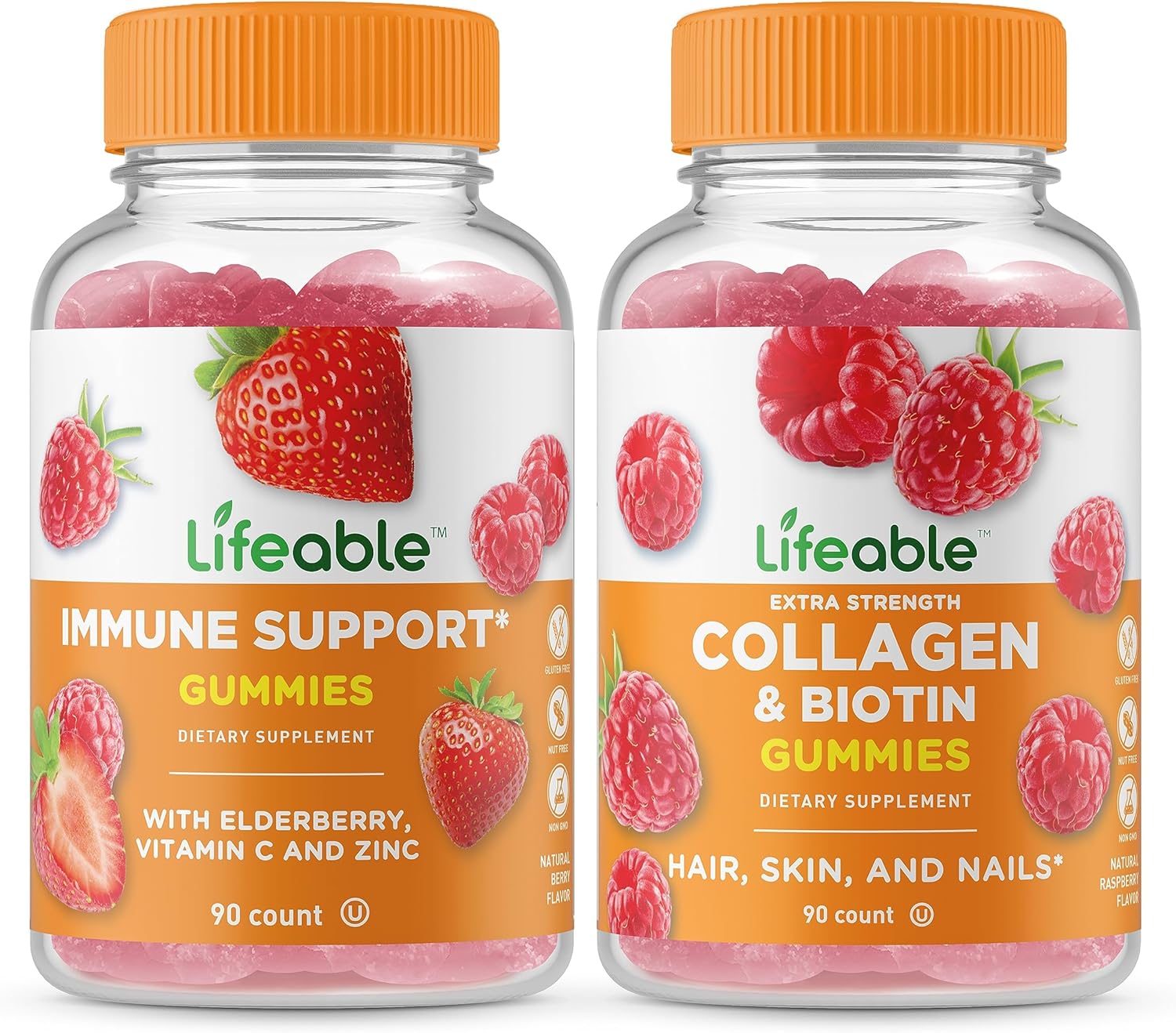 Immune Support, Collagen & Biotin Gummies Bundle - Delicious Vitamin Supplement, Gluten & GMO Free Chewables
