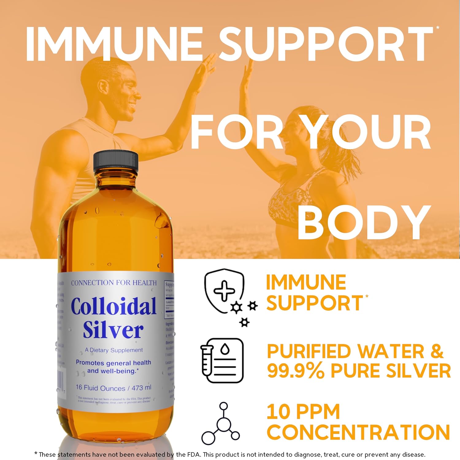 Immune Support Colloidal Silver Solution - 10 PPM - Various Sizes - Boosts Health and Well-being