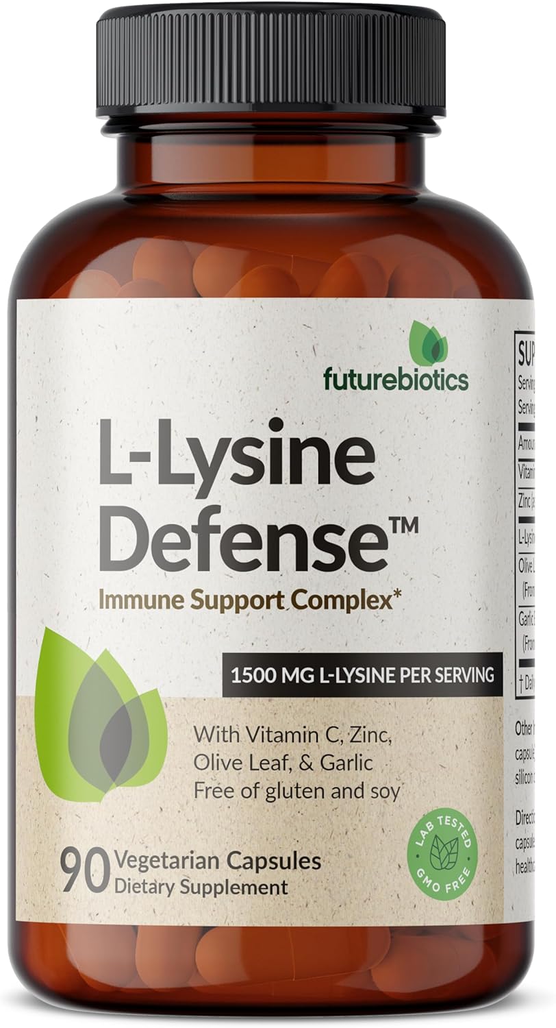 Immune Support Complex with L-Lysine, Vitamin C, Zinc, Olive Leaf & Garlic - 1500 MG, Non-GMO, 90 Capsules