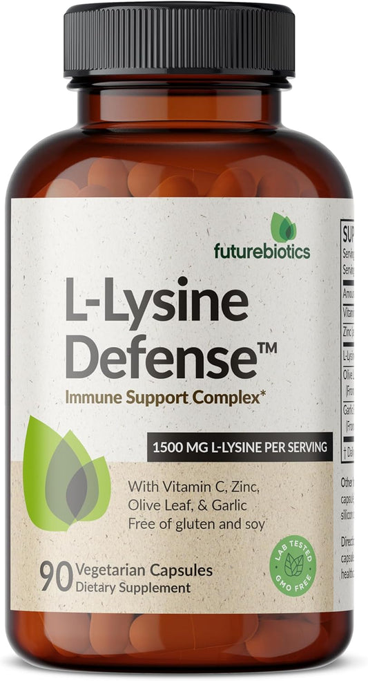 Immune Support Complex with L-Lysine, Vitamin C, Zinc, Olive Leaf & Garlic - 1500 MG, Non-GMO, 90 Capsules
