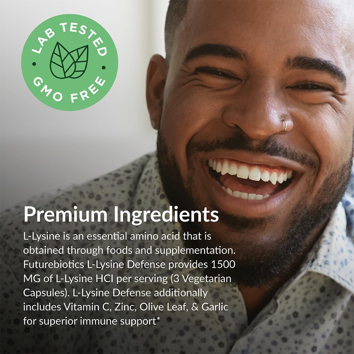 Immune Support Complex with L-Lysine, Vitamin C, Zinc, Olive Leaf & Garlic - 1500 MG, Non-GMO, 90 Capsules