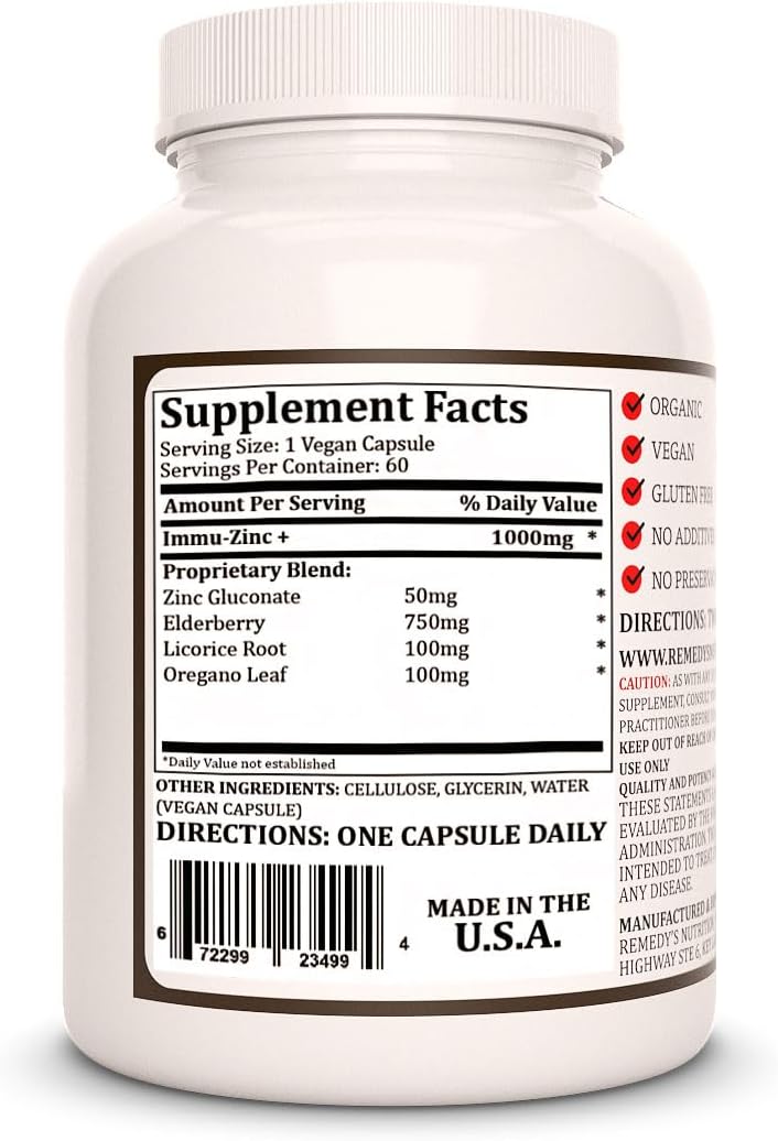 Immune Support Dietary Supplement with Elderberry, Licorice, and Oregano - 60 Vegan Capsules, Non-GMO, Gluten-Free, Dairy-Free