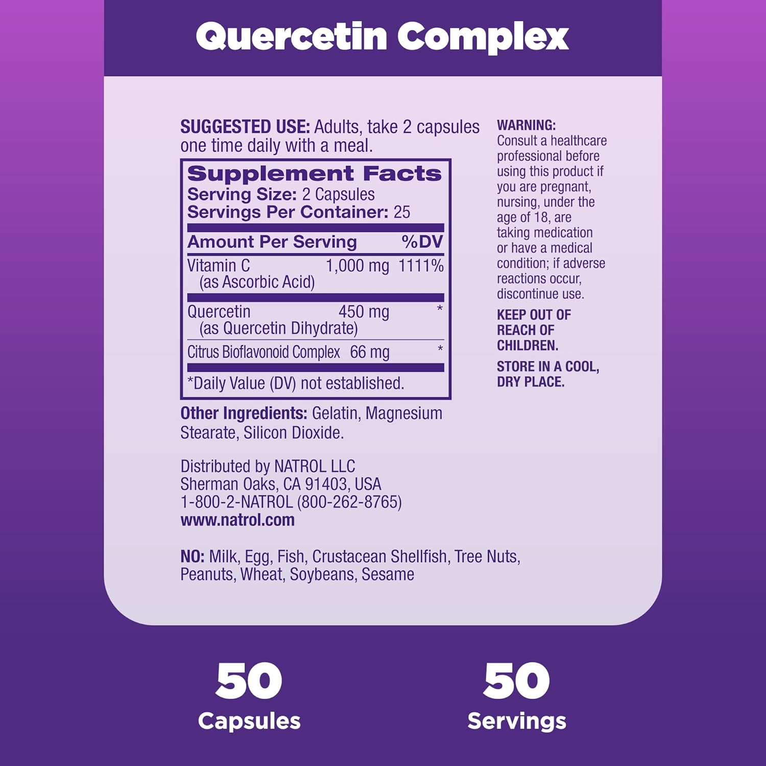 Immune Support Dietary Supplement with Quercetin, Vitamin C, and Bioflavonoids - 50 Capsules