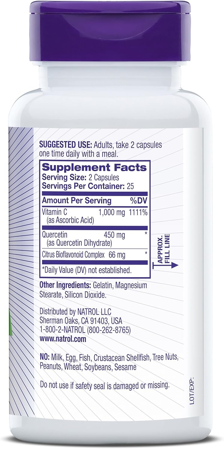 Immune Support Dietary Supplement with Quercetin, Vitamin C, and Bioflavonoids - 50 Capsules
