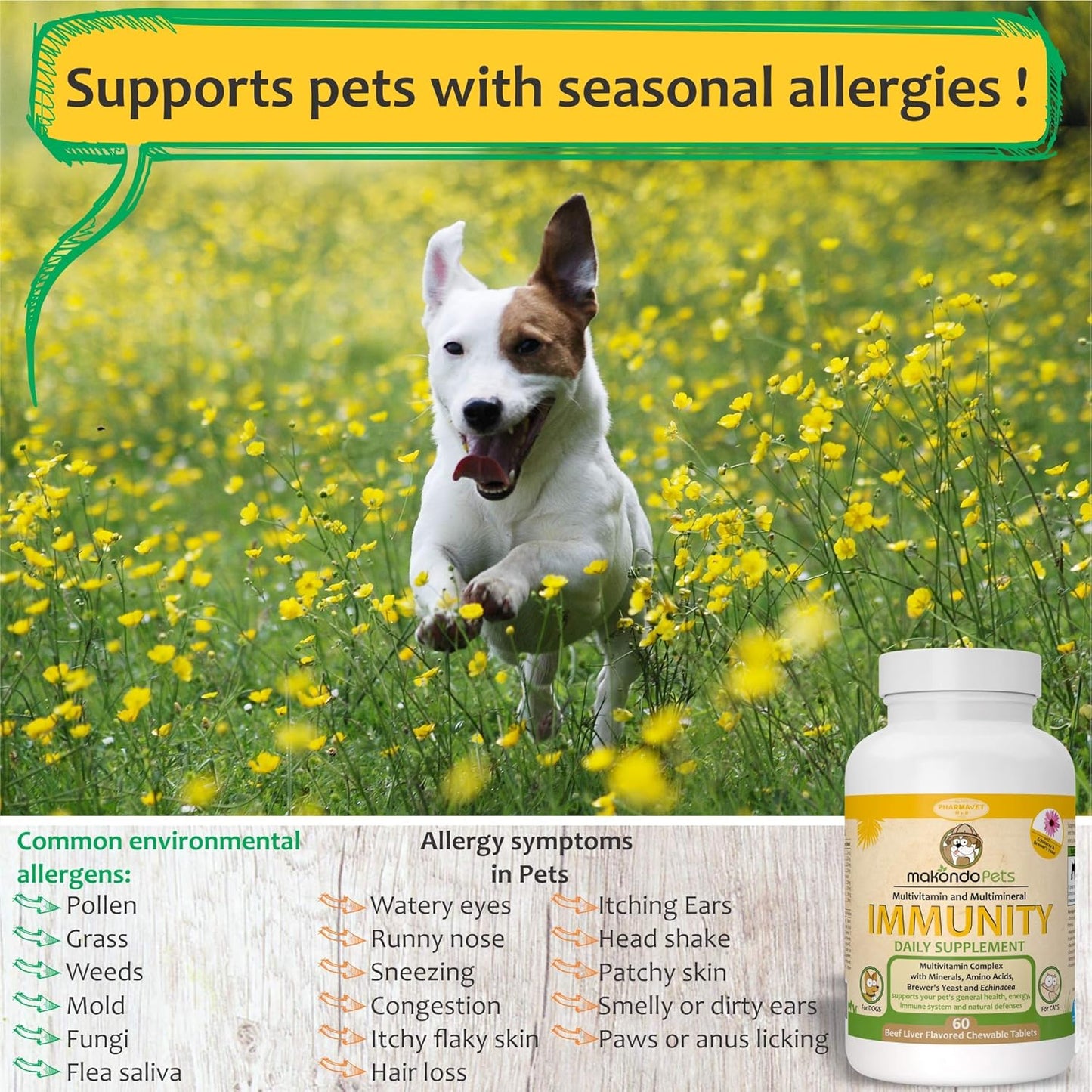 Immune Support Dog Supplement with Vitamins, Minerals, Echinacea & Brewers Yeast - Allergy Relief for Dogs - Immunity Health Supplies for Pets - Itch Relief Vitamins & Supplements