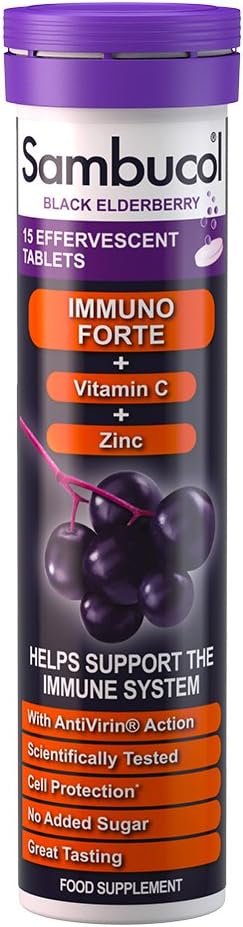 Immune Support Drink Fizzies - Black Elderberry with Vitamin C & Zinc - 15 Effervescent Tablets