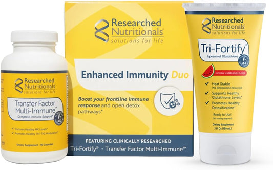 Immune Support Duo: Liposomal Glutathione Liquid + Colostrum & Mushrooms Supplement (450mg) - Tri-Fortify + Transfer Factor Multi-Immune (2 Piece Set)