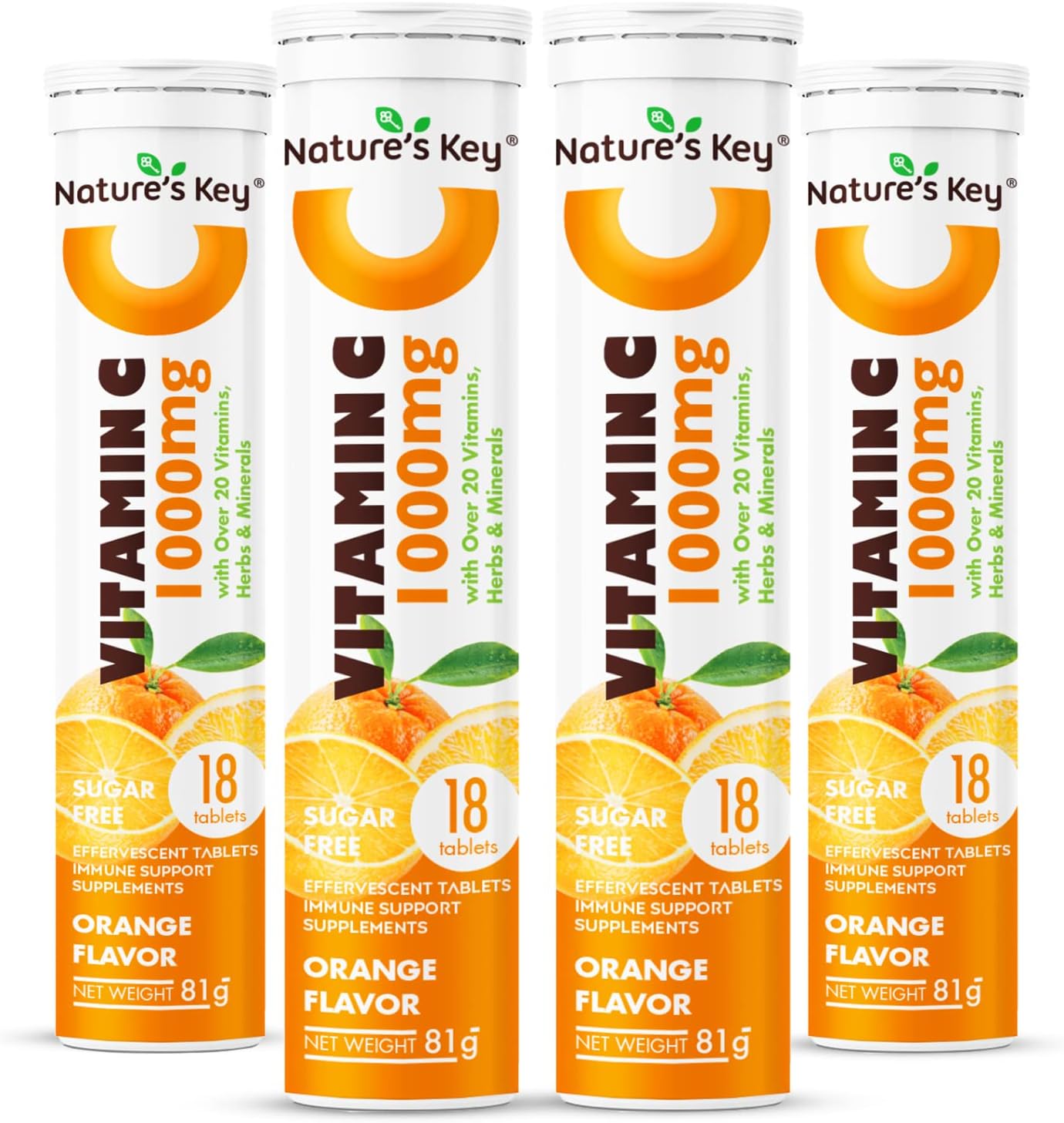 Immune Support Effervescent Tablets with Vitamin C 1000mg, 20+ Vitamins, Herbs & Minerals, Orange Flavor, 72 Count