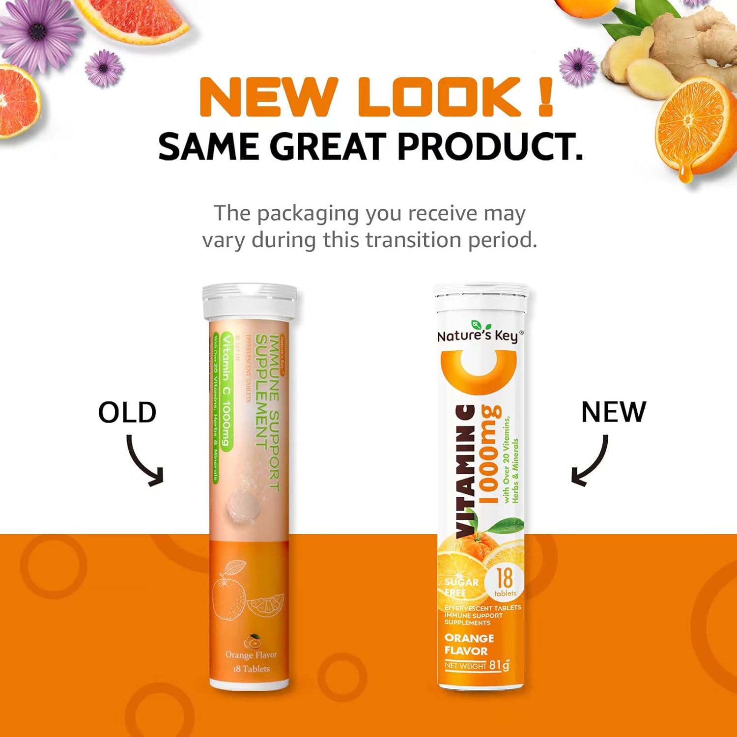 Immune Support Effervescent Tablets with Vitamin C 1000mg, 20+ Vitamins, Herbs & Minerals, Orange Flavor, 72 Count