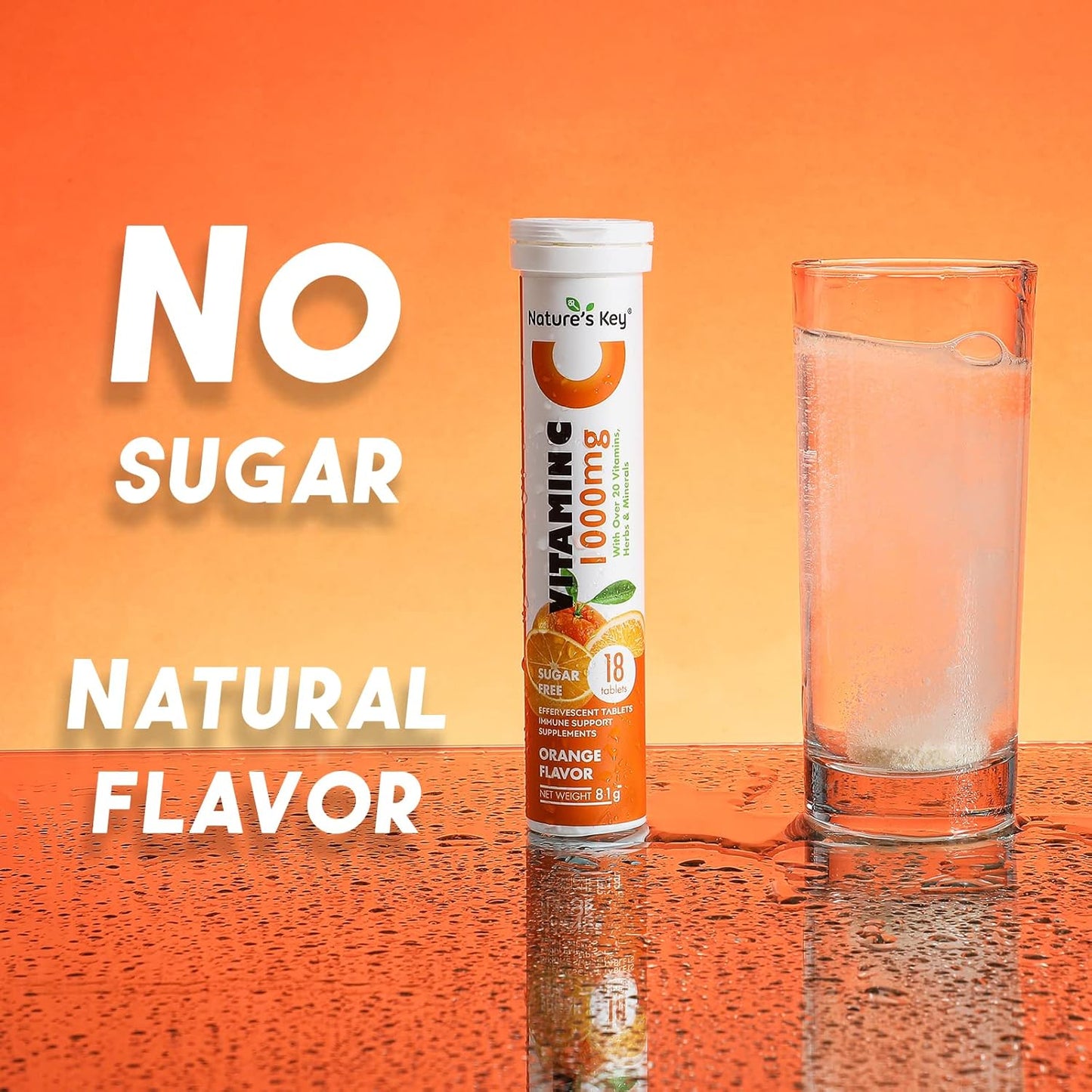 Immune Support Effervescent Tablets with Vitamin C 1000mg, 20+ Vitamins, Herbs & Minerals, Orange Flavor, 72 Count