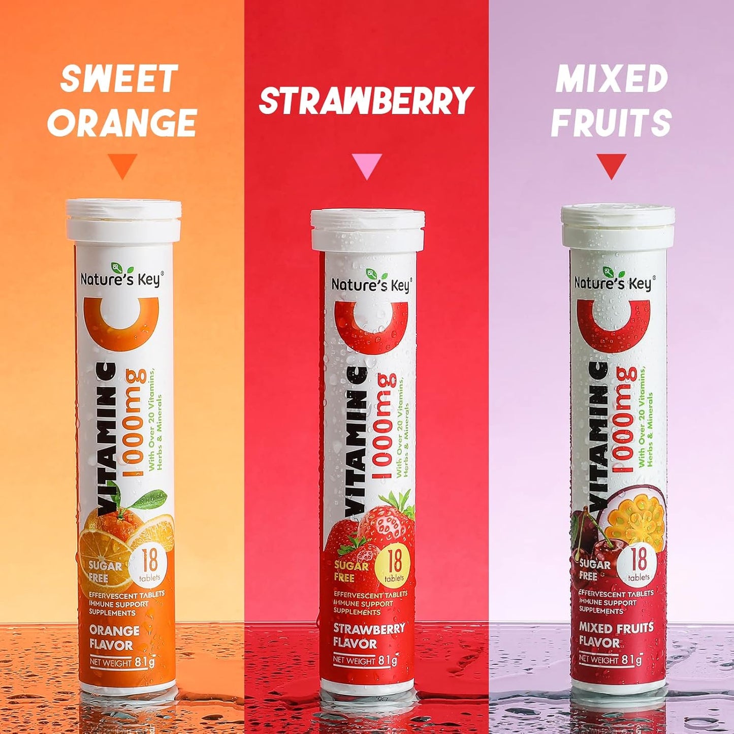 Immune Support Effervescent Tablets with Vitamin C 1000mg, 20+ Vitamins, Herbs & Minerals, Orange Flavor, 72 Count