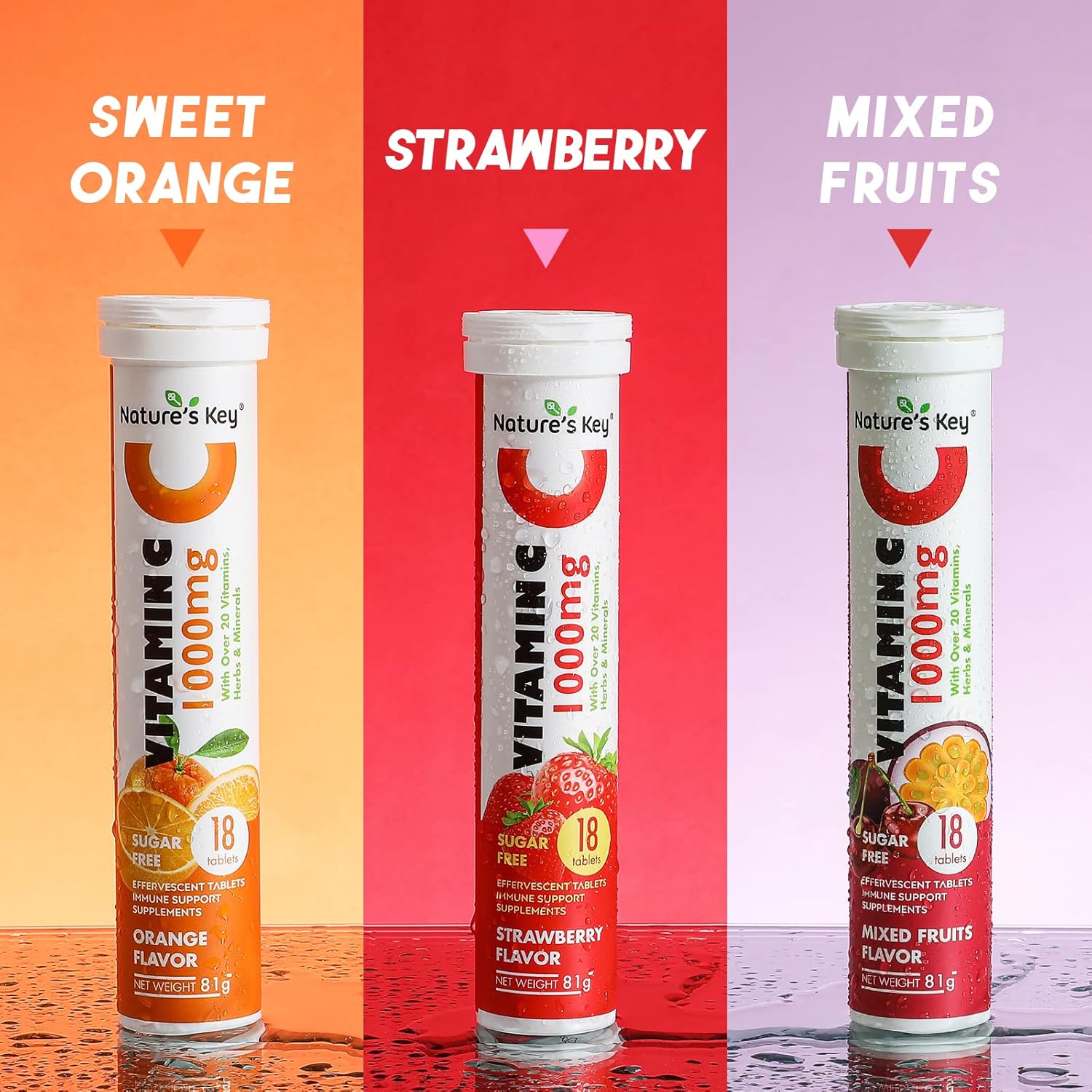 Immune Support Effervescent Tablets with Vitamin C 1000mg, 20+ Vitamins, Herbs & Minerals, Orange Flavor, 72 Count