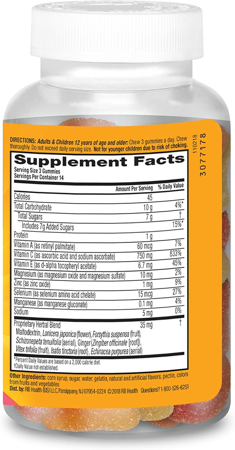Immune Support Gummies - Airborne Vitamin C 750mg, Assorted Fruit, Gluten-Free (42 Count)