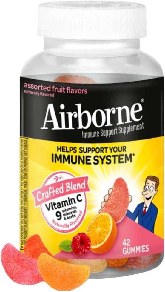 Immune Support Gummies - Airborne Vitamin C 750mg, Assorted Fruit, Gluten-Free (42 Count)
