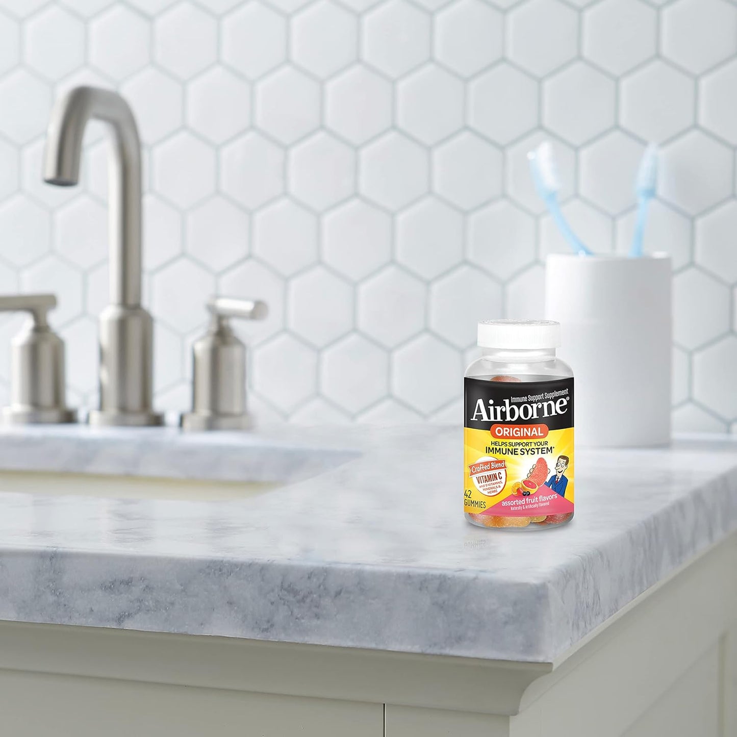 Immune Support Gummies - Airborne Vitamin C 750mg, Assorted Fruit, Gluten-Free (42 Count)