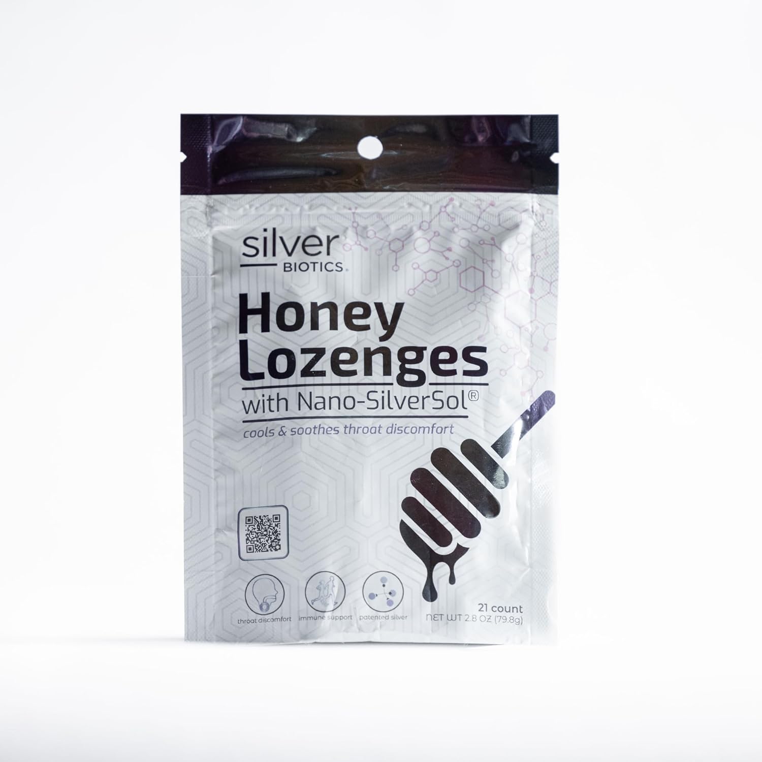Immune Support Honey Lozenges with SilverSol | American Biotech Labs Silver Biotics Colloidal Silver | 60 PPM Ag₄O₄ | Throat Soothing | 21 Count