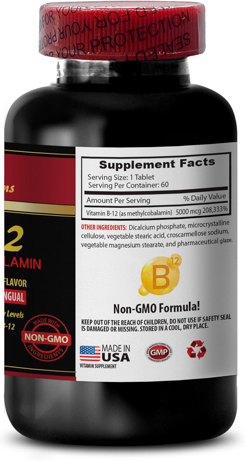 Immune Support Methylcobalamin Vitamin B-12 5000 Anti Aging Supplement for Women - Energy, Endurance, Stamina - 3 Bottles 180 Capsules