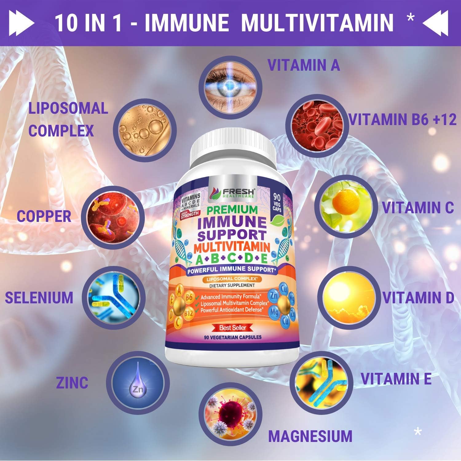 Immune Support Multivitamin for Men and Women with Liposomal Complex - Daily Antioxidant Boost - 90 Vegan Capsules - BoostGo Australia