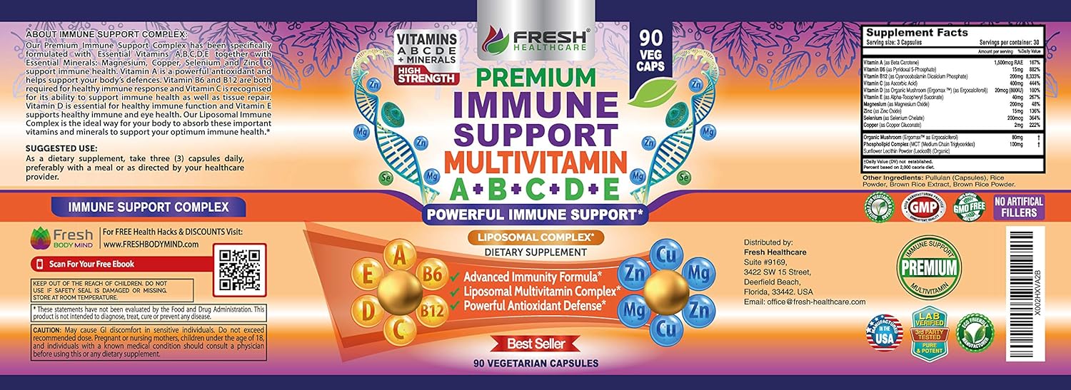 Immune Support Multivitamin for Men and Women with Liposomal Complex - Daily Antioxidant Boost - 90 Vegan Capsules - BoostGo Australia