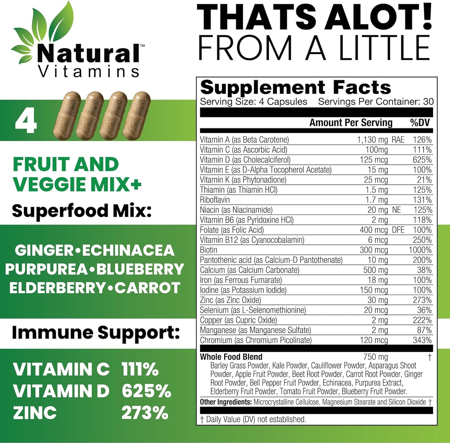 Immune Support Multivitamin with Fruits & Veggies - Packed with Antioxidants, Vitamins, and Minerals for Daily Health Support